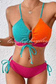 Fashion Contrast Color Sexy Cross Strap Stretch Two Piece Bikini Swimsuit