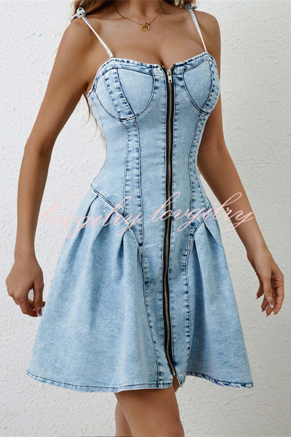 Fashionable Patchwork Suspender Zipper Slim Denim Mini Dress
