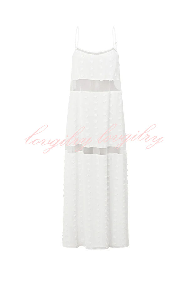 Alexa Textured Spot Sheer Mesh Patchwork Slip A-line Maxi Dress