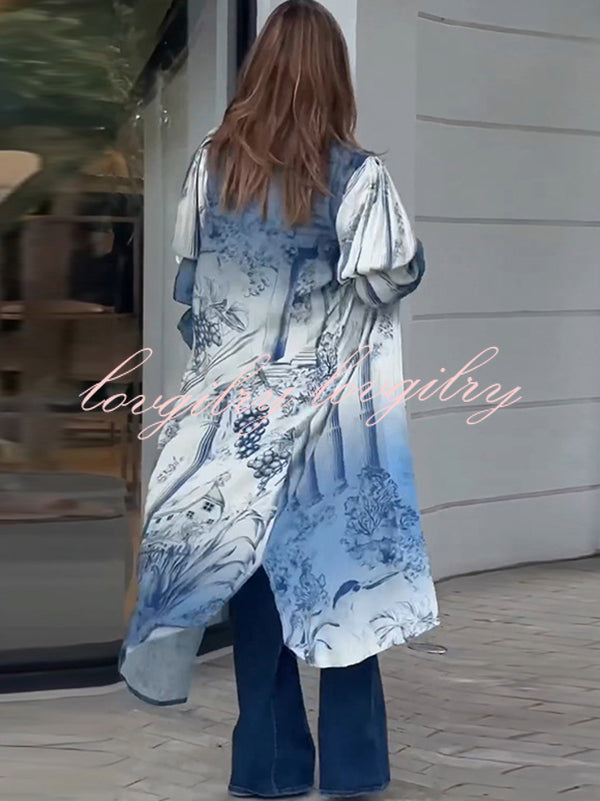 Unique Printed Loose Long Shirt Outerwear