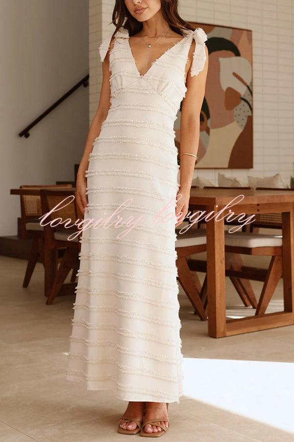 Solid Color V-neck Elegant Sling Lace Up Vacation Maxi Dress