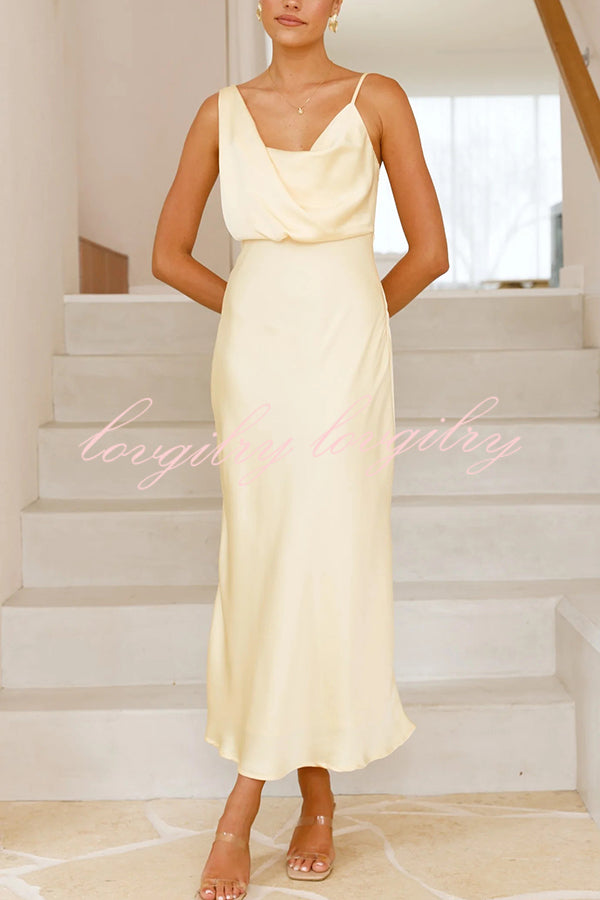 Satin Solid Color Elegant Sling Waist Open Back Maxi Dress