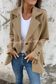 Solid Color Casual Lapel Long Sleeve Loose Woolen Jacket