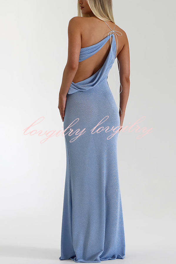 Elissa Glitter Fabric One Shoulder Asymmetrical Cutout Stretch Maxi Dress