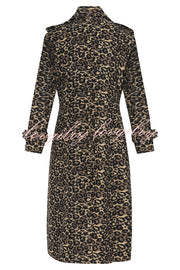 Leopard Affair Animal Print Epaulettes Long Sleeve Pocketed Lapel Midi Trench Coat