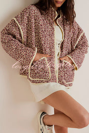 Floral Print Pocket Contrast Concealed Button Cotton Coat