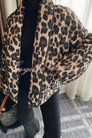 Leopard Print Loose Lapel Pocket Jacket