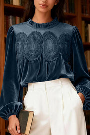 Fashionable Velvet and Lace Patchwork Loose Long-sleeved Top
