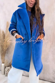 A Pleasant Winter Button Up Long Sleeve Pocket Lapel Loose Midi Jacket