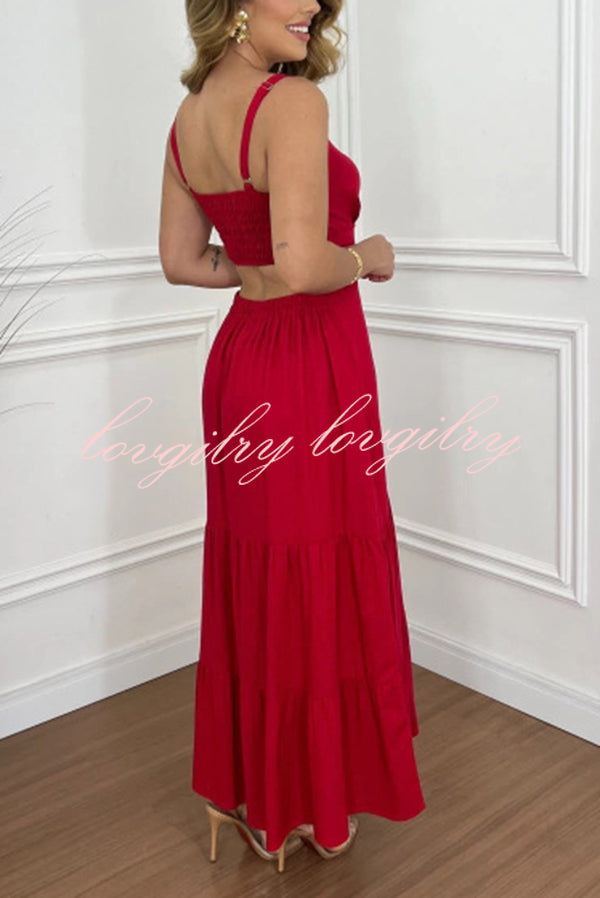 Solid Color Sleeveless Pleated Back Waist-baring Maxi Dress