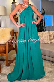 Elly One Shoulder Rhinestone Details Removable Belt A-line Maxi Dress