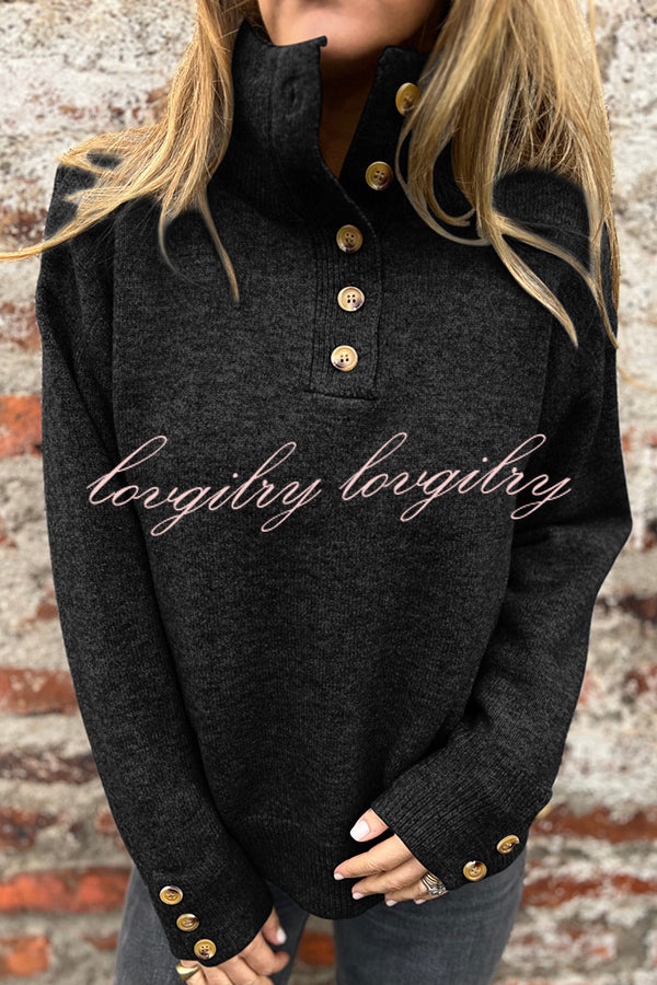 Solid Color High Collar Button Loose Long Sleeve Knitted Sweater