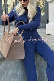 Cozycore Knit Zipper Long Sleeve Cardigan and Stretch Wide Leg Pants Set