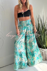 Stella Leopard Print High Rise Smocked Waist Pocketed Wide Leg Pants