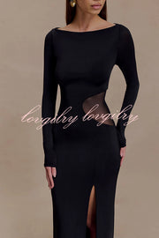 Fashion Long-sleeved Slim Sexy Hollow Slit Maxi Dress