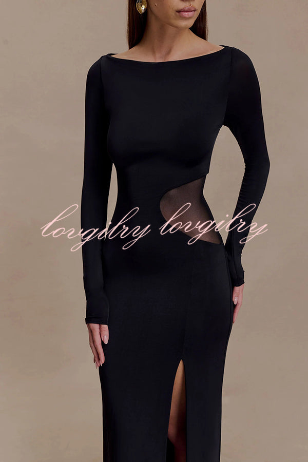 Fashion Long-sleeved Slim Sexy Hollow Slit Maxi Dress