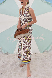 Unique Print Sleeveless Button Resort Midi Dress