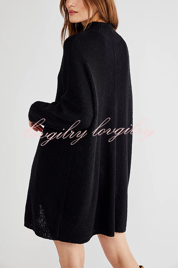 Solid Color Long Sleeve Slit Knitted Sweater