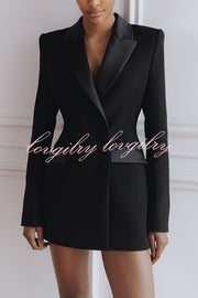 Modern Evening Gown Satin Lapel Button Long Sleeve Tuxedo-style Blazer Mini Dress