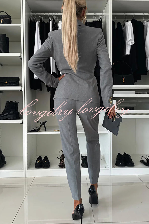 Feeling of Confidence Metal Button Long Sleeve Lapel Blazer