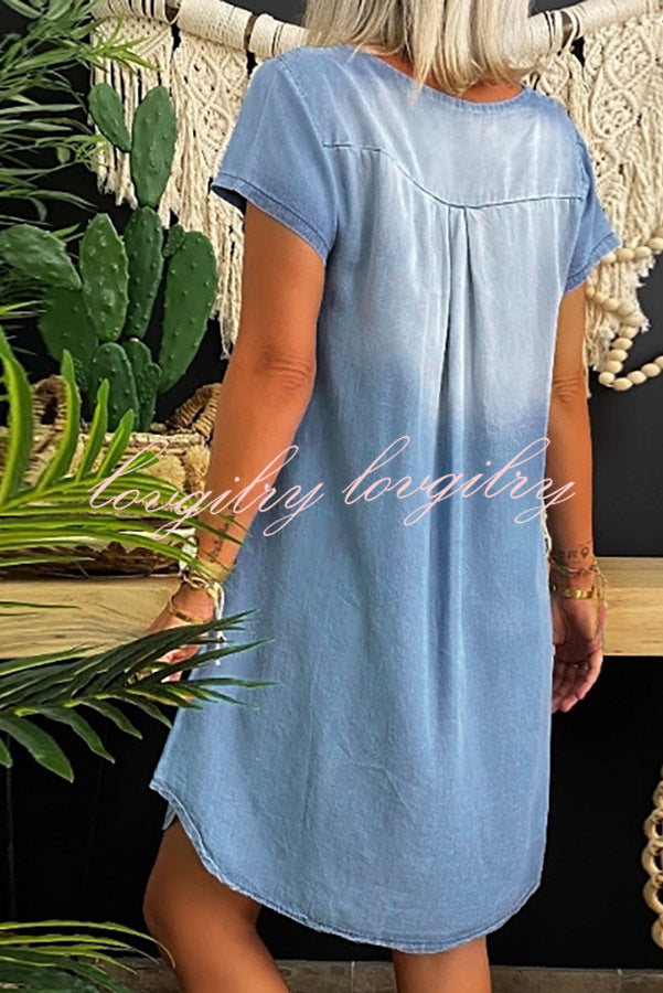 Loose Casual Short Sleeve Denim Mini Dress