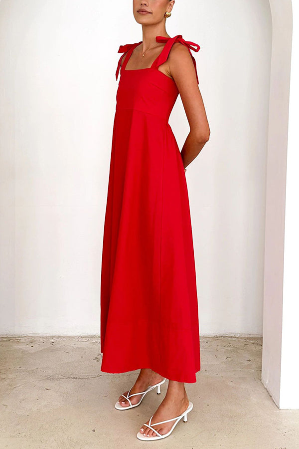 Solid Color Sling Lace-Up Backless Pleated Maxi Dress