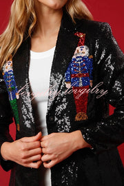 Make Your Christmas High Sequin Nutcracker Lapel Loose Blazer