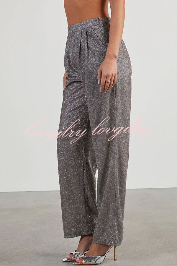 Jordyn Metallic Hidden Zip Button Pocket Pants