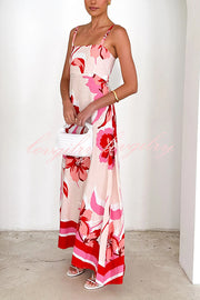 Floral Print Strap Square Neck Large Hem Maxi Dress