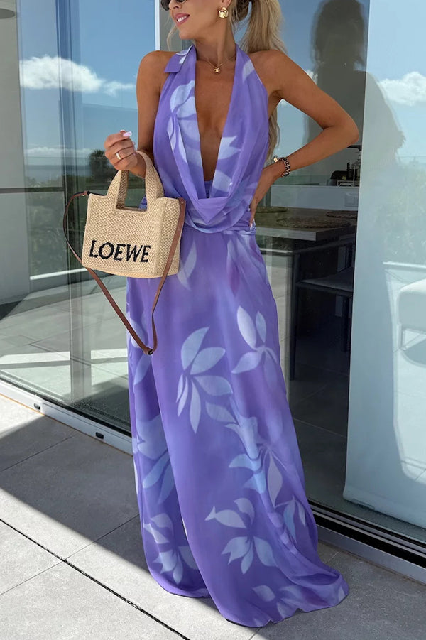 Sexy Sleeveless Backless Halter Neck Lace Up Maxi Dress