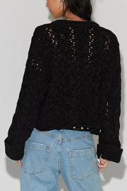 Solid Color Loose-fitting Openwork Long-sleeved Knit Sweater