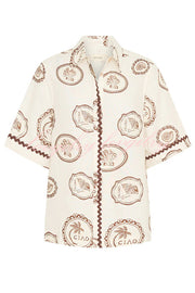 Resort Style Print Lapel Short Sleeve Shirt and Casual Mini Skirt Set