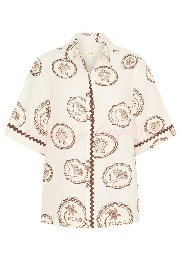 Resort Style Print Lapel Short Sleeve Shirt and Casual Mini Skirt Set