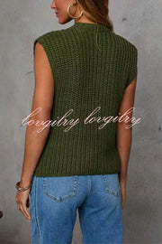 Solid Color Sleeveless Button Pocket Knit Vest