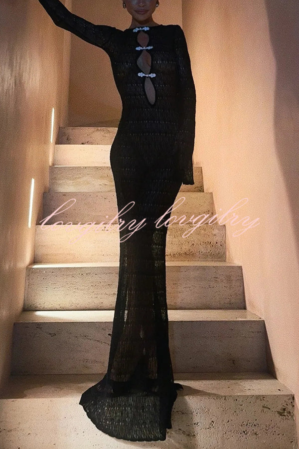Sexy Backless Long-sleeved Knitted Slim-fit Maxi Dress