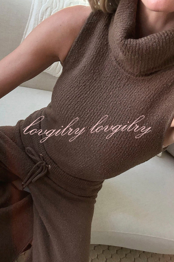 Comfortable Season Ribbed Knit Turtleneck Sleeveless Relaxed Sweater