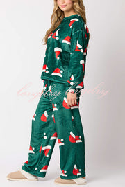 Christmas Printed Crew Neck Long Sleeve Top and Elastic Waist Loose Pants Set