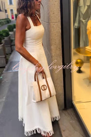 Bohemian Square Neck Pocket Tassel Holiday Maxi Dress