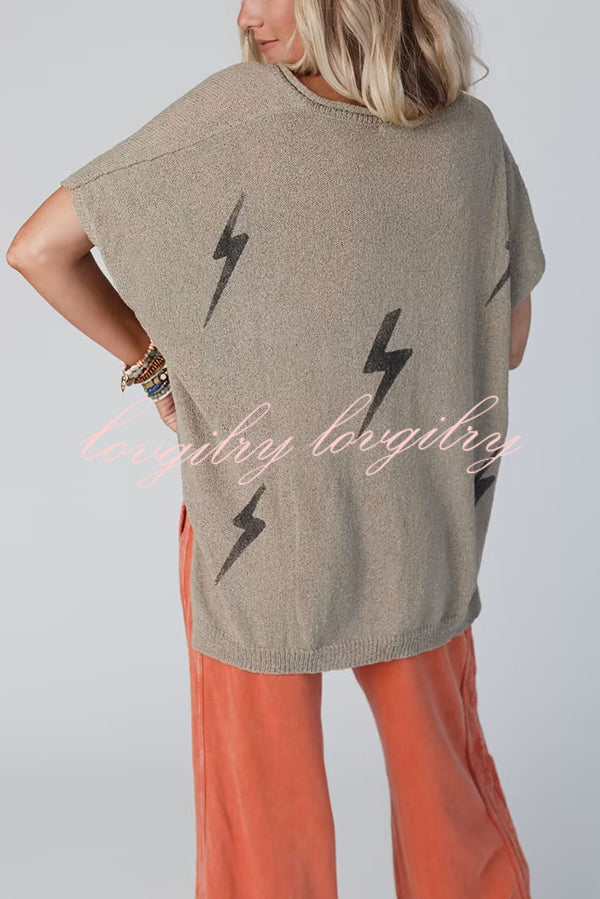 Lightning Pattern Loose Batwing Sleeve Knit Top