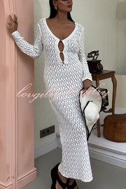 Fashion V-neck Long-sleeved Hollow Slim Maxi Dress