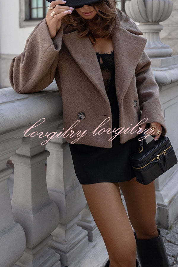 Fashionable British Lapel Long Sleeve Crop Jacket