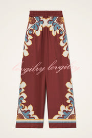Bohemian Dreams Unique Print Elastic Waist Pocket Wide Leg Pants