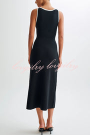 Elegant Slim Fit Crew Neck Buttoned Sleeveless Knit Midi Dress