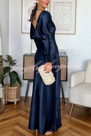 Eternal Event Satin Long Sleeve Cowl Back Slip Maxi Dress