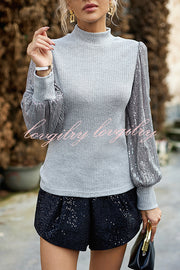 Sequined Paneled Knitted Long Sleeved Shirts