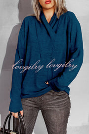 V Neck Long Sleeve Solid Color Hoodie