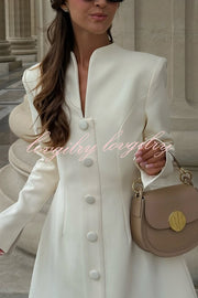 Solid Color Long-sleeved Slim-fit Button-down Casual Mini Dress