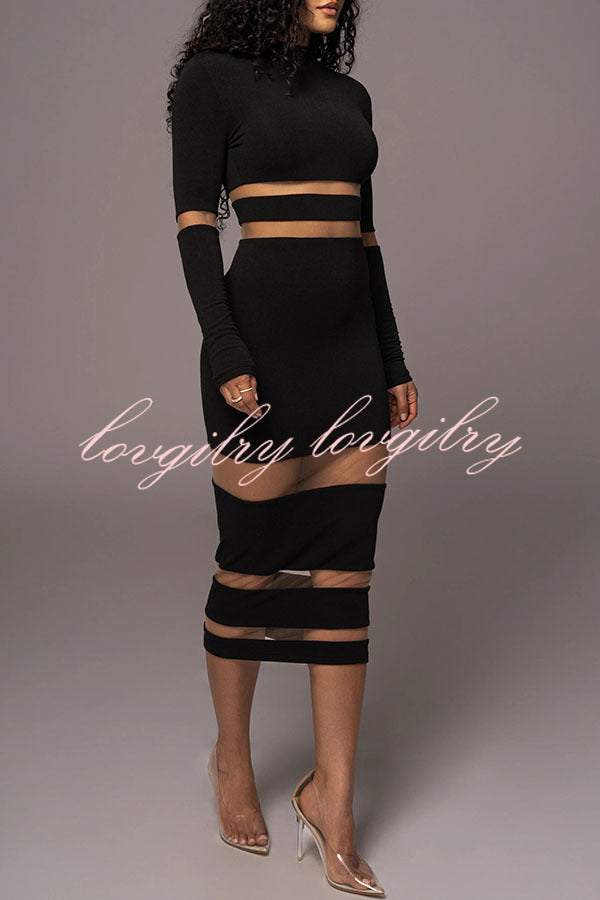 Noir The One High Neck Long Sleeve Midi Dress