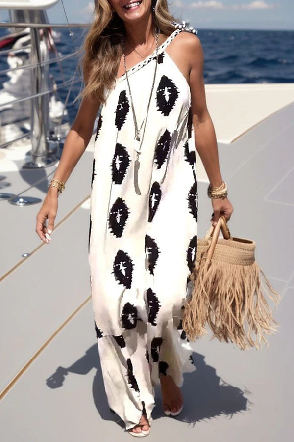 Plenty of Sunshine Ethnic Print One Shoulder Loose Maxi Dress