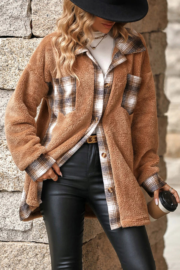 Stylish Single-breasted Lapel Mid-length Plush Coat